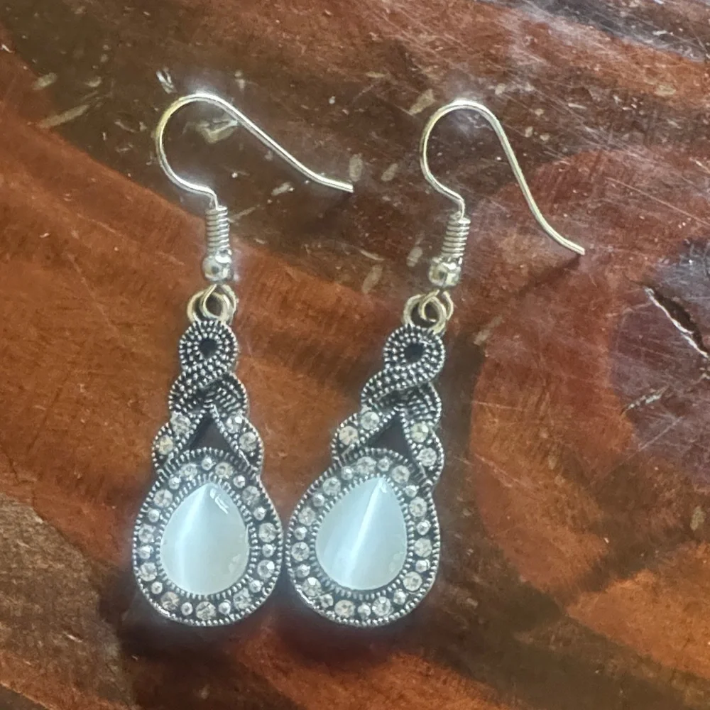 Paparazzi Elegant Silver and Blue Dangle & Grey and Opal Dangle Earrings - Picture 2 of 2